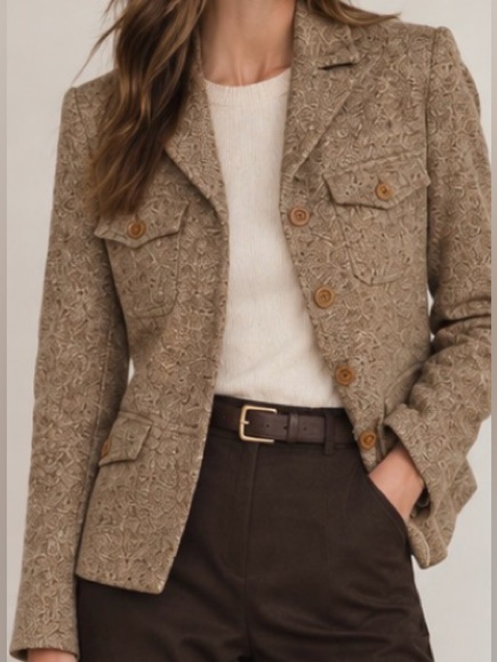 Theory Wool Tweed Jacket 6 Brown Equestrian Heritage Old Money Preppy Made USA